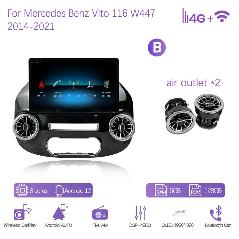 13.9Inch For Mercedes Benz Vito W447 2014-2025 Car Multimedia Player GPS Navigation Radio Android12 8+256G CarPlay 4G 360Camera