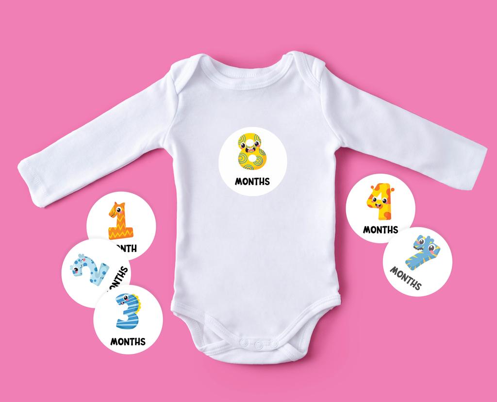 Inkdotpot 12 Month Baby  Milestone  Sticker  Boy Girl-Monthly  Milestone  Round  Stickers 24 Count