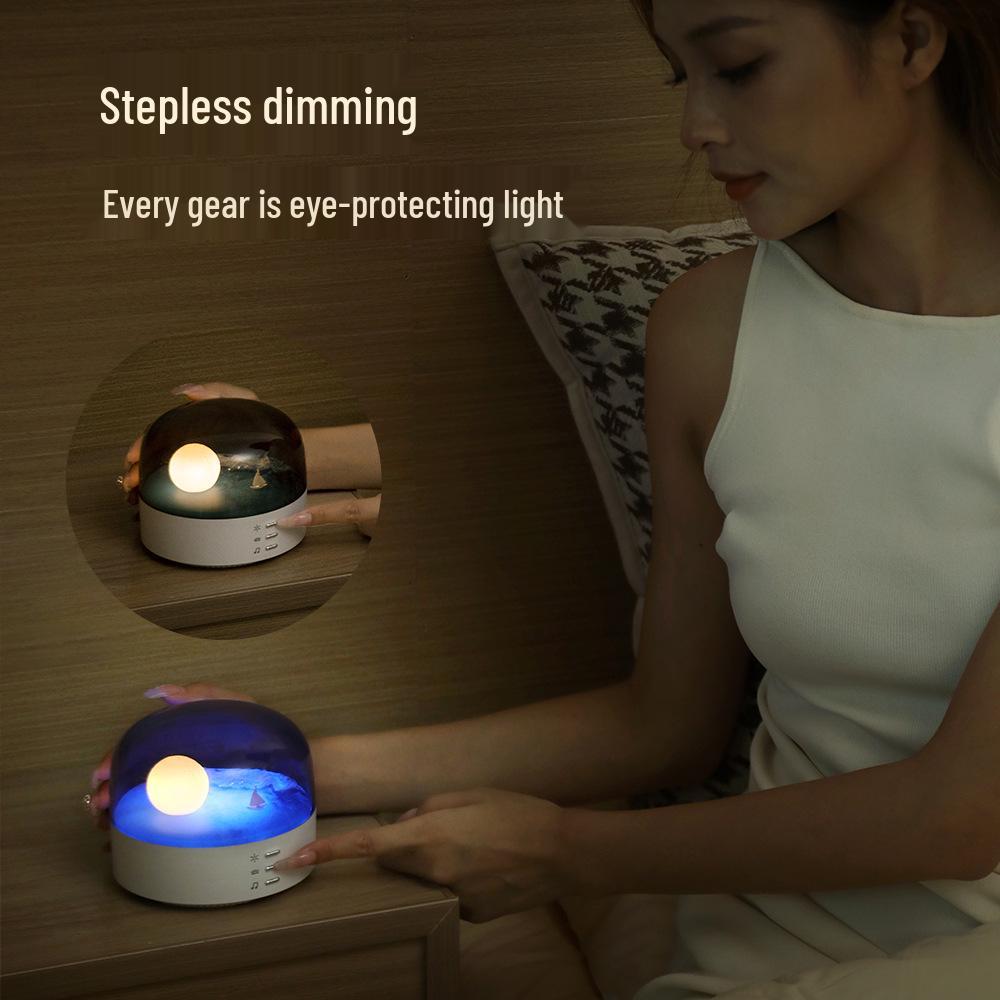 Creative Crescent Bluetooth Speaker and Rechargeable Eye-Friendly Bedside Night Light with Stepless Dimming.