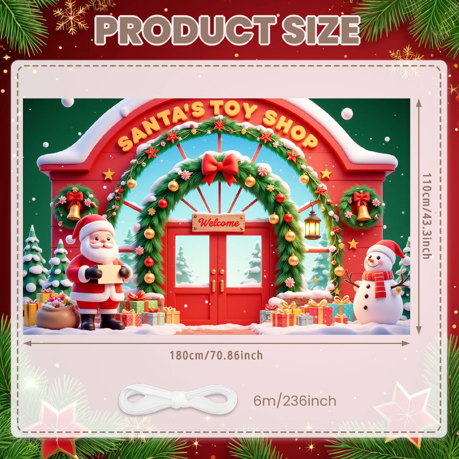

Festive Background Red Green Theme Santa Claus Banner Xmas Background Snowflake Design Shop Display For Kids Gathering Shop
