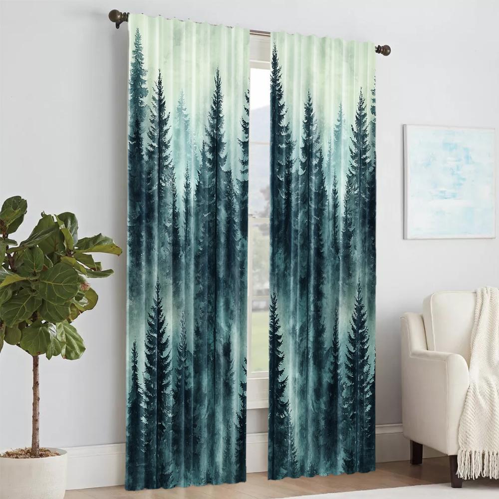 2 Stück vielseitige transparente Polyestervorhänge für die Heimdekoration Misty Forest Peel für den Einsatz in Schlafzimmern und Wohnzimmern