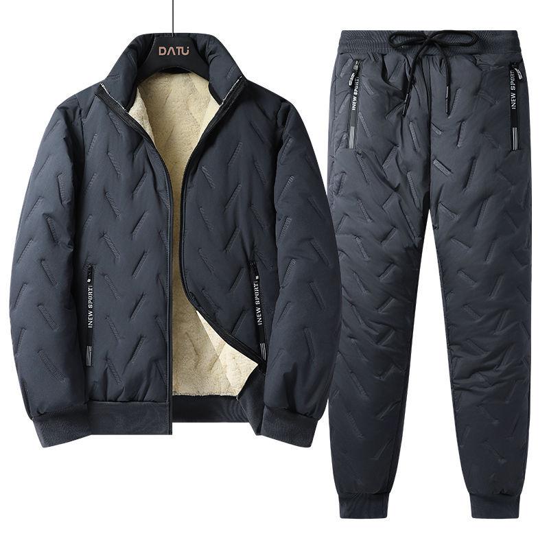 Tuta invernale da uomo Parka Giacca Set Spessa Calda Lana di Agnello Foderata in Pile Set 2 Pezzi Giacca + Pantaloni Tute Sportive