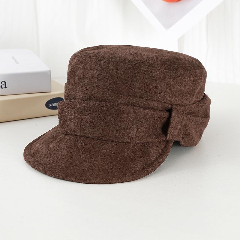Suede pleated retro flat top hat women's spring and autumn plain face small versatile equestrian hat temperament beret painter hat