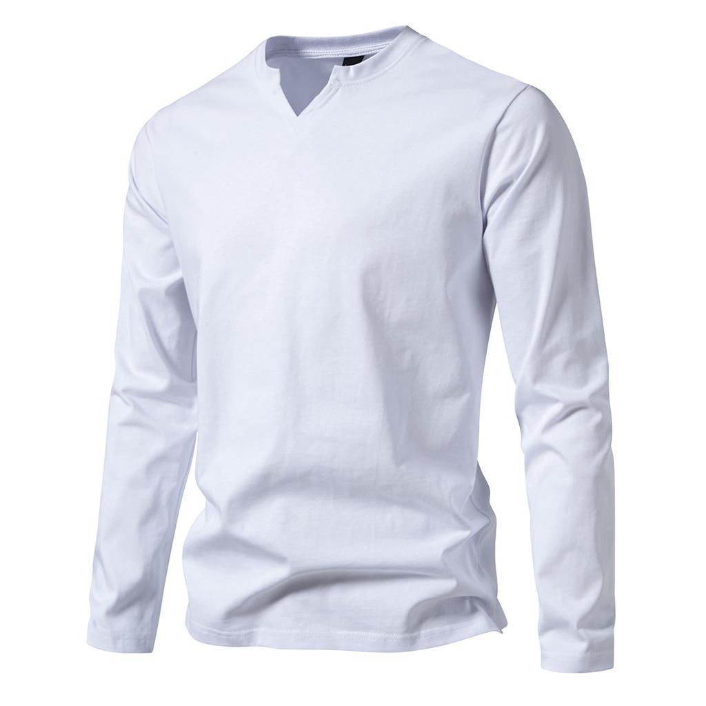Men'S V Stand-Up Collar Long-Sleeved T-Shirt Men'S Fashion T-Shirt British Bottoming Shirt Casual Henry Collar T-Shirt