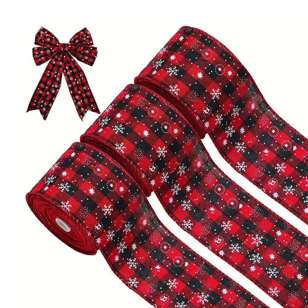 2 rolls/set 6M Red and Black Plaid Ribbon Decorative Gift Box Bow Ribbon  Christmas