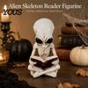 Collectible Alien Art Pieces Cross Legged Reading Book Skeleton Figurine, Resin Sci-Fi Gothic Personalized Birthday Souvenirs Halloween Ornament,