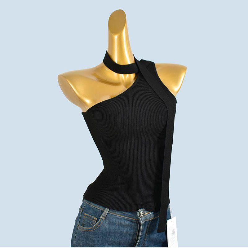 Withdraw from Cupboard Strapless Sloping Shoulder Camisole Women's Summer Stylish Ribbon Sexy Halterneck Beauty Back Slim Fit Sleeveless Top