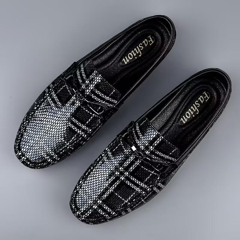 

High-end new mens loafers Fashion Crocodile Skin Pattern Genuine cow Leather summer men shoes Breathable driving shoes Moccasins 37 чёрный