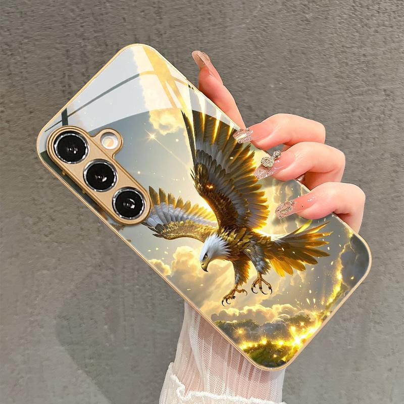 Electroplated gold new phone case for Samsung Galaxy S26 Ultra S25 Plus S24 S23 S22 fe tempered glass Artistic texture patterns