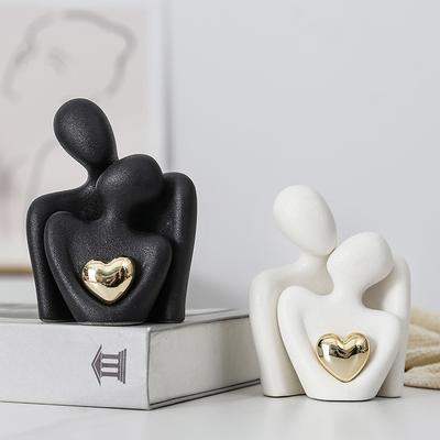 Nordic Ceramic Heart-Shaped Love Abstract Sculpture Couple Hug Set Decoration Statue Crafts Arts Home Ornament Desk Figurine