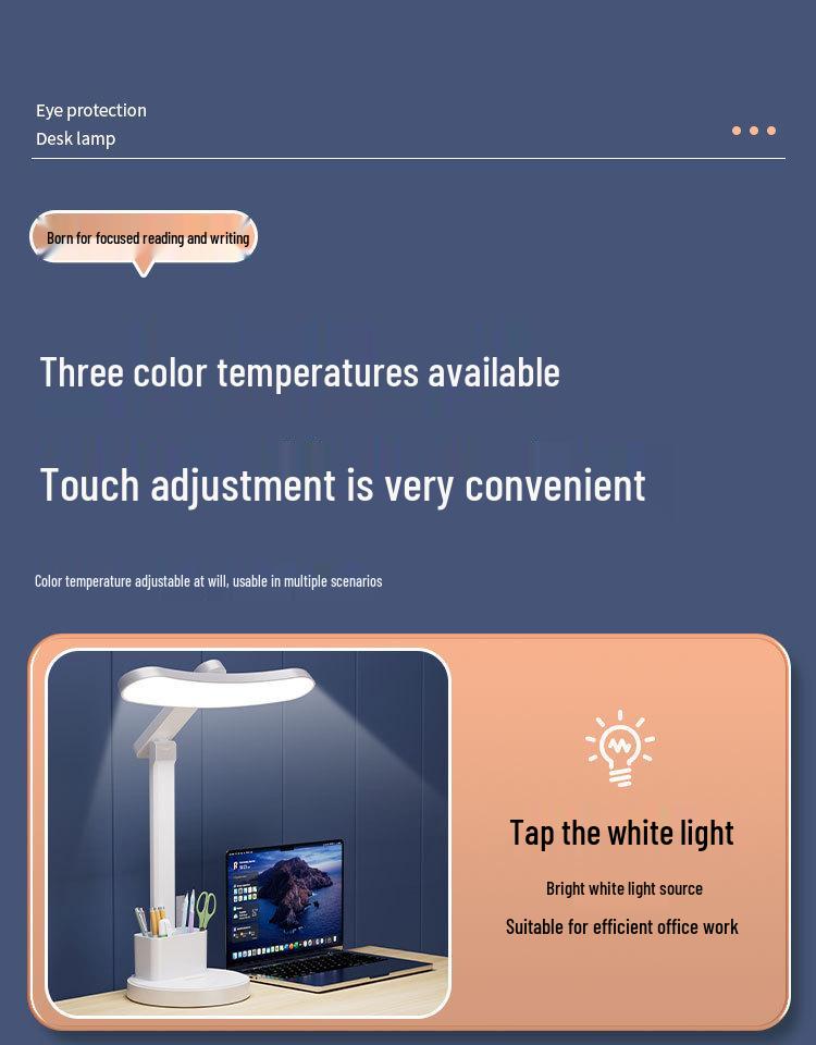 LED Folding Desk Lamp: Eye-Protective, Ambient, Rechargeable Night Light for Study, Dorm, and Bedside Reading.