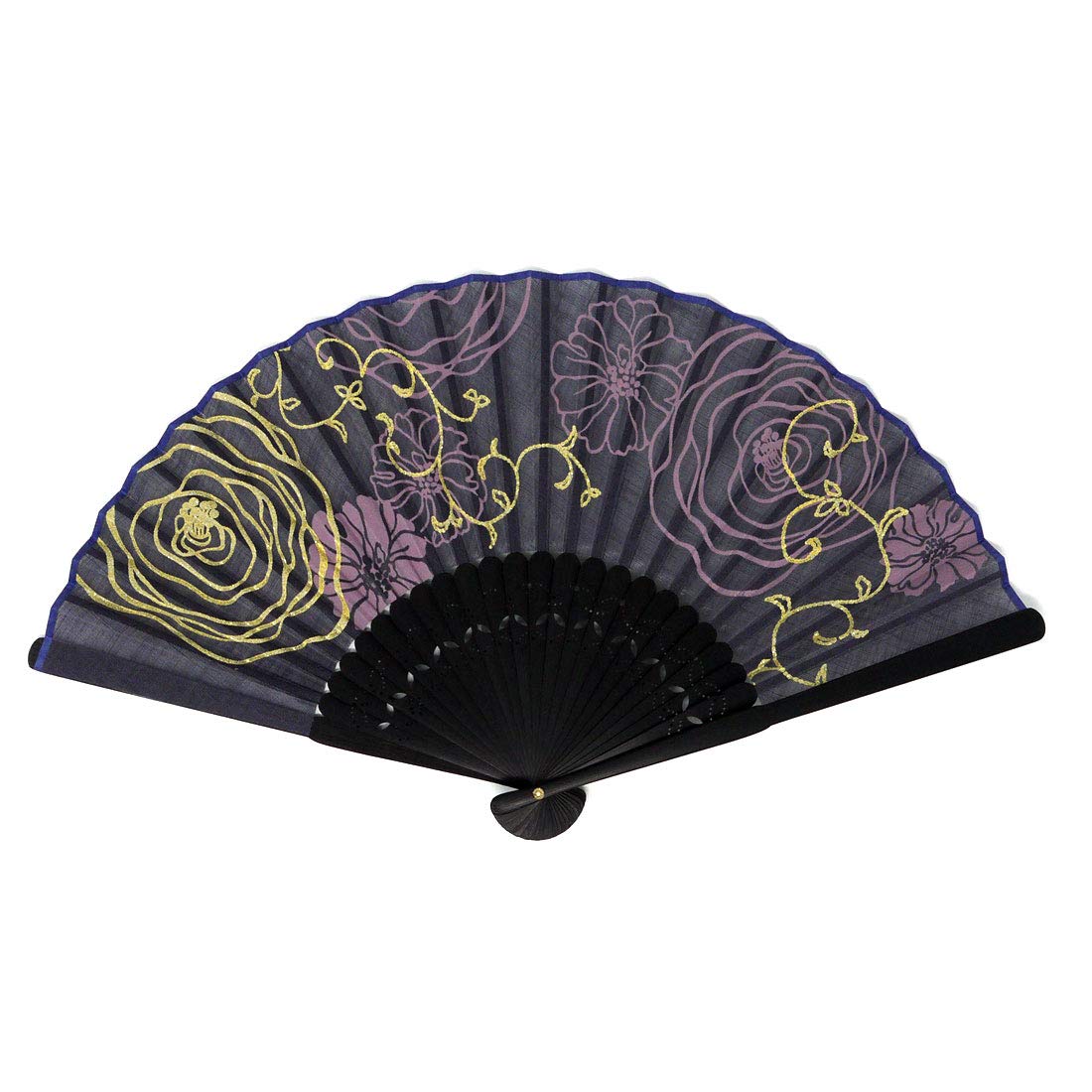 Kimono Folding Fabric Flower Bouquet [Stylish Iroha] Fan, Covered, (3512 Navy)