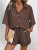 Elegant Casual Suit: European & American Style Ladies Short Sleeve Shirt & Loose Two-Piece Set