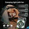 Outdoor LED Solar Camping Campinglicht Faltbar USB Wiederaufladbarer Ventilator 4 Geschwindigkeiten Leistungsstark Tragbar Camping Schreibtischlampe Mit Ventilator