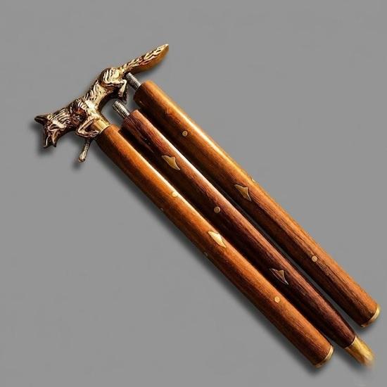 Handcrafted Brass Fox Handle Walking Cane Detachable Wooden Walking Stick, Accessory