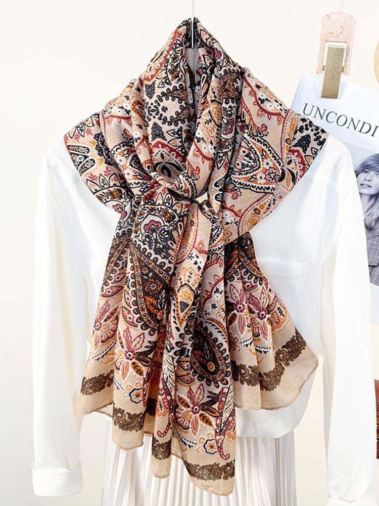 Elegantes Damen Boho Seidenschal Langes Wickeltuch Vintage Blumendruck Sonnenschutz Bandanas Hijab Mujer Schal Pareo Strand Lässig Neu