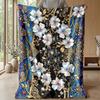 Elegant Floral Frame Theme Blanket Lightweight Warm Flannel Blanket Decorative Throw Blanket for Home Decoration