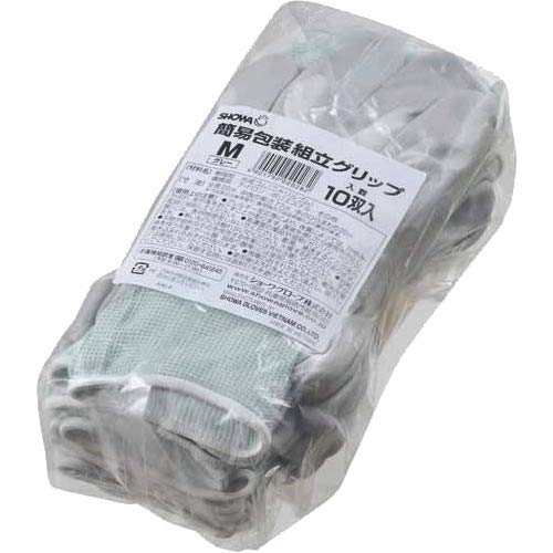 Showa Gloves [10-Pack Nitrile Backless Gloves] No. 370, Simple Packaging, Assembly Grip, Gray, Size M