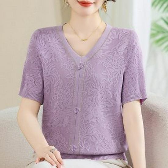 Summer 2026 Stylish Knit T-Shirt for Middle-aged and Elderly Women