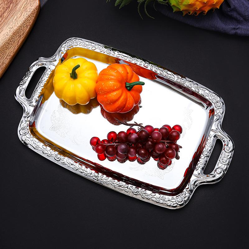 Stainless Steel Metal Tray Large Serving & Display Platter Elegant Silver Home Decor For Candy Charcuterie Dessert, Party