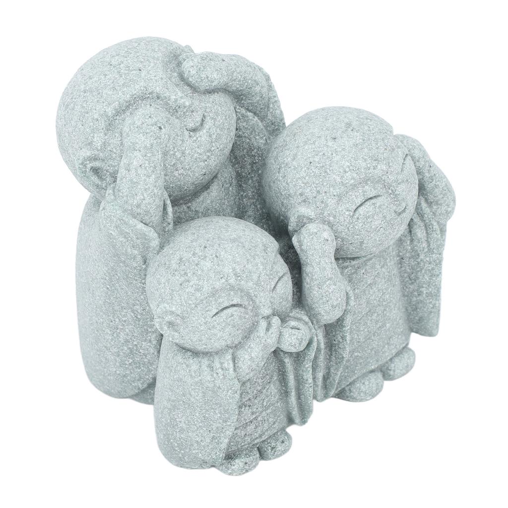 Monk Buddha Statue Chinese Green Sandstone Cute Buddha Figurine 3 Little Monks Ornament for Fish Aquarium Home Garden Decoration