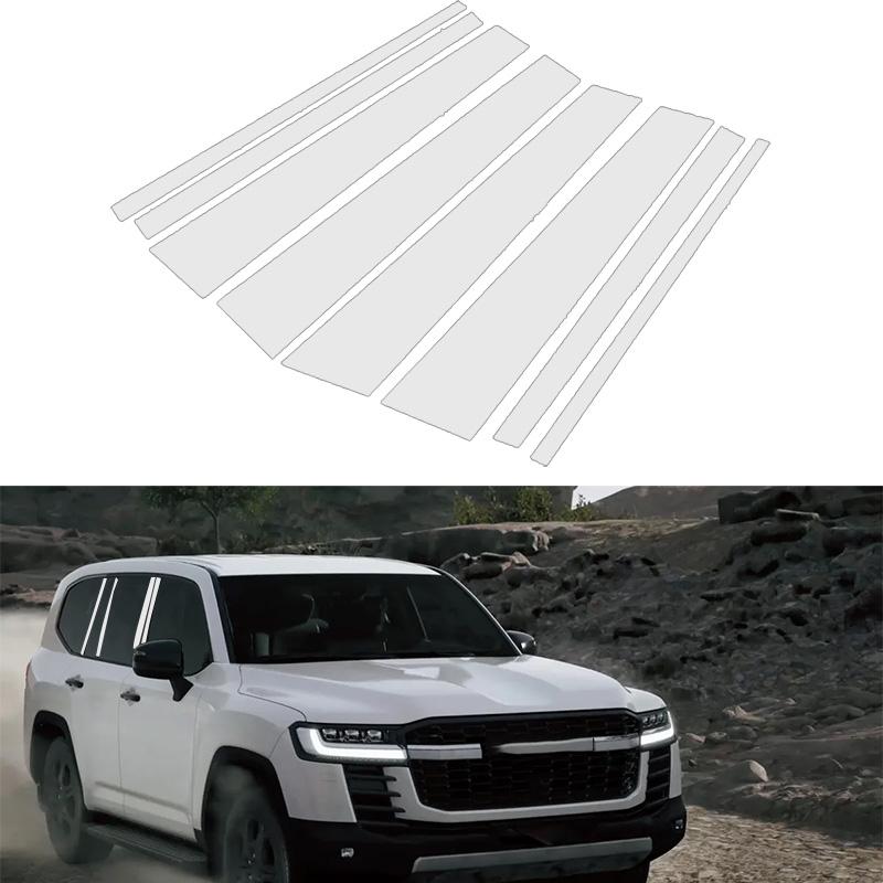 8pcs Mirror Effect Car Door Middle Column Window Center BC Pillar Post Cover Trim Fit For Toyota Land Cruiser J300 2022-2024