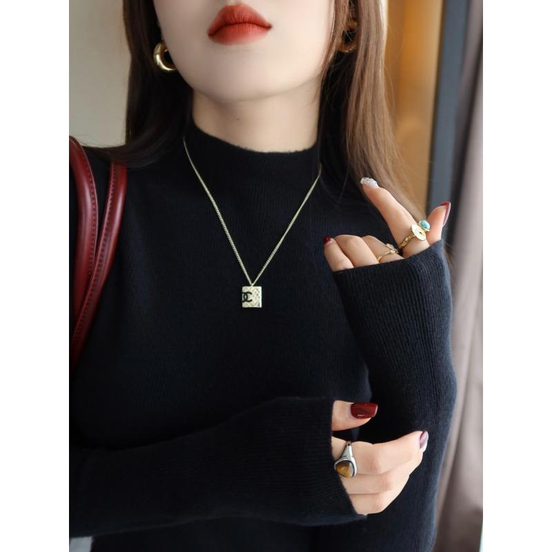 Maglione Base a Collo Alto Mezzo Collo in Cashmere Grigio da Donna con Stile Nuovo Autunno e Inverno Top a Manica Lunga