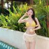 Ins Internet Celebrity Style Sexy White Yellow Bikini Three-point Strap Vacation Photo Lace Fart Curtain Pure Desire Wind