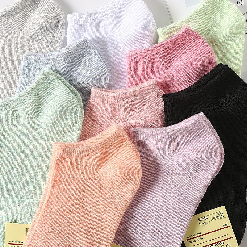 Women's Spring and Summer New Solid Color Candy Cotton Boat Socks