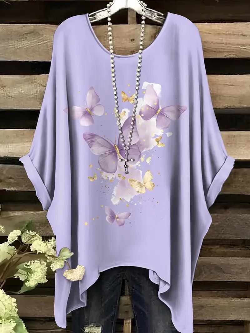 

Women s 2026 Butterfly Print Casual Short-Sleeve Round Neck T-Shirt Extra Large