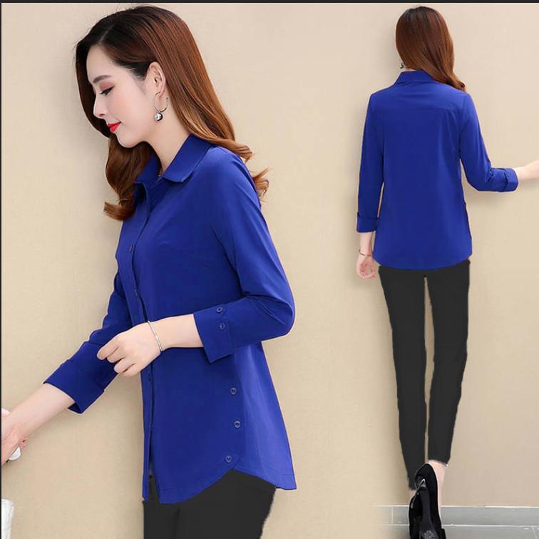 Frauen Frühling Herbst Neue Neun Viertel Sleeve Shirt Top Mama der Outwear Einfarbig Drehen Unten Kragen Bodenbildung Bluse m-5XL