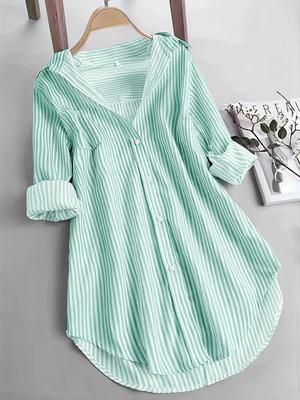 Classic European & American Women's Striped Long Sleeve Casual Top