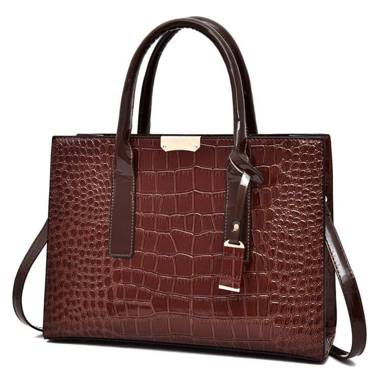 

Women s fashion alligator pattern handbag shoulder messenger bag коричневий