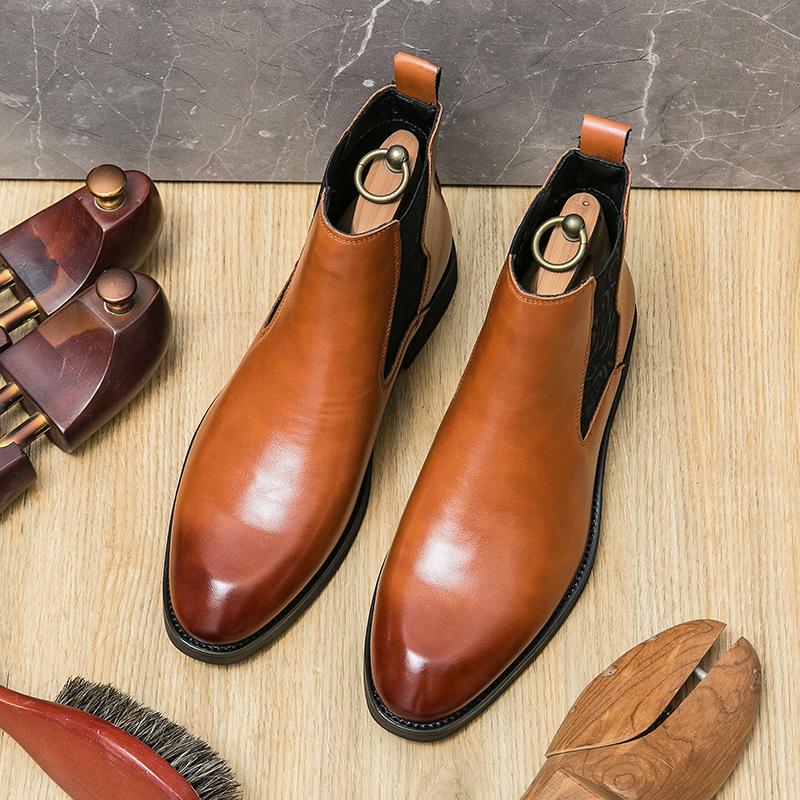 

Модные мужские ботинки «Челси», модные однотонные ботинки из искусственной кожи с высоким берцем и низким каблуком, с резинкой, с резными краями, деловые рабочие ботинки больших размеров 38-46 46