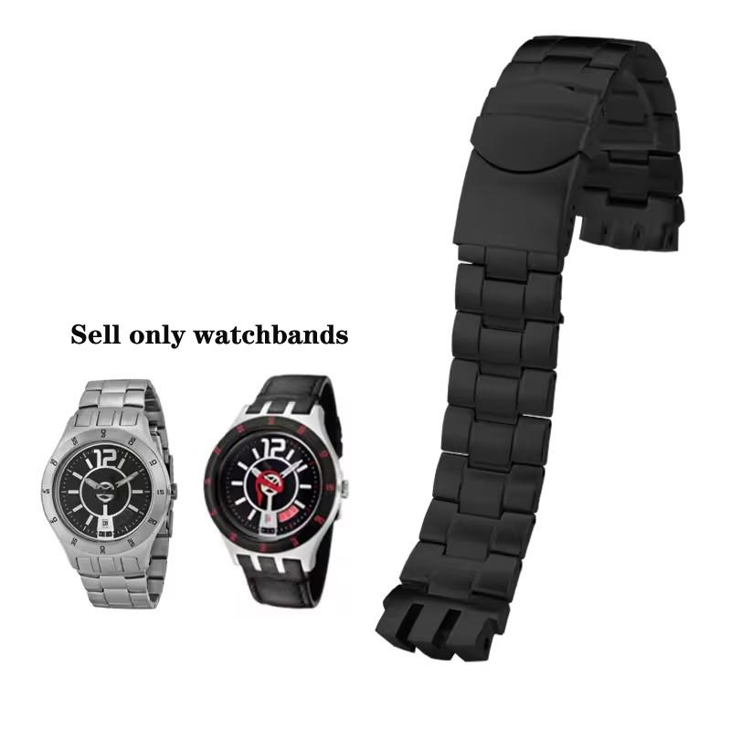 For Swatch YTS401 402 403G 409 713 YTB400 curved end solid stainless steel watch strap 20mm Folding buckle Metal watchband chain