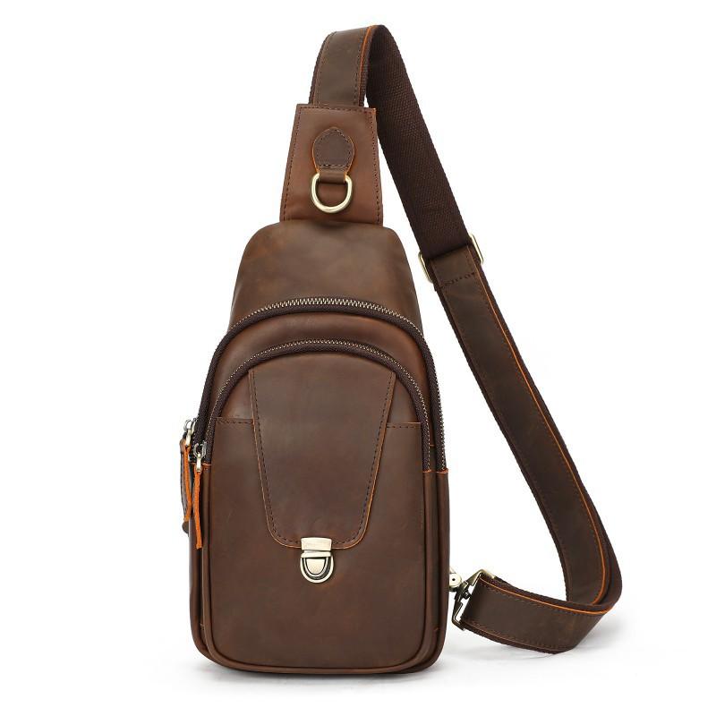 Leather Retro Chest Bag Popular In Europe America Simple Buckle Men s Outdoor Shoulder 17x7x31cm