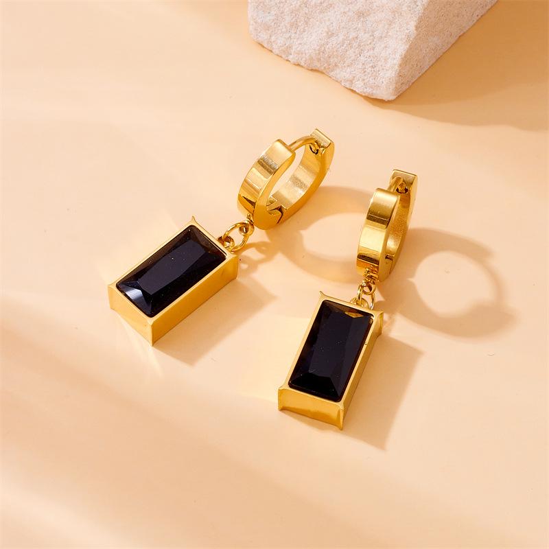 Gold Snake Chain Jewelry Set with Rectangular Black Cz Pendant