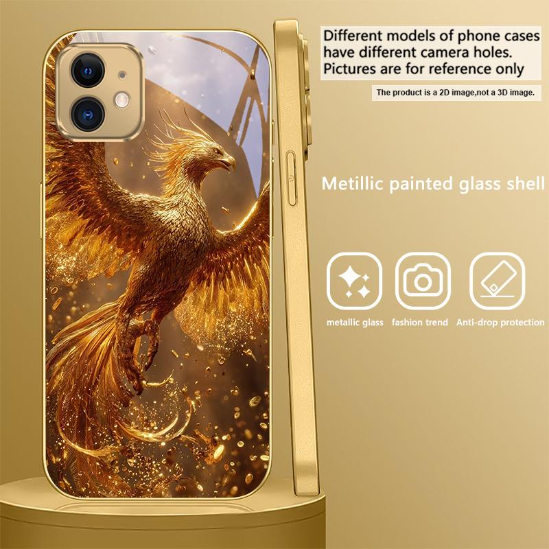 Luxurious Golden Bird For IPhone 17Pro Max 16 17 Pro 15 Pro 14 13 Plus 12 Mini 11Pro Max XR 16E 17Air Golden glass phone case