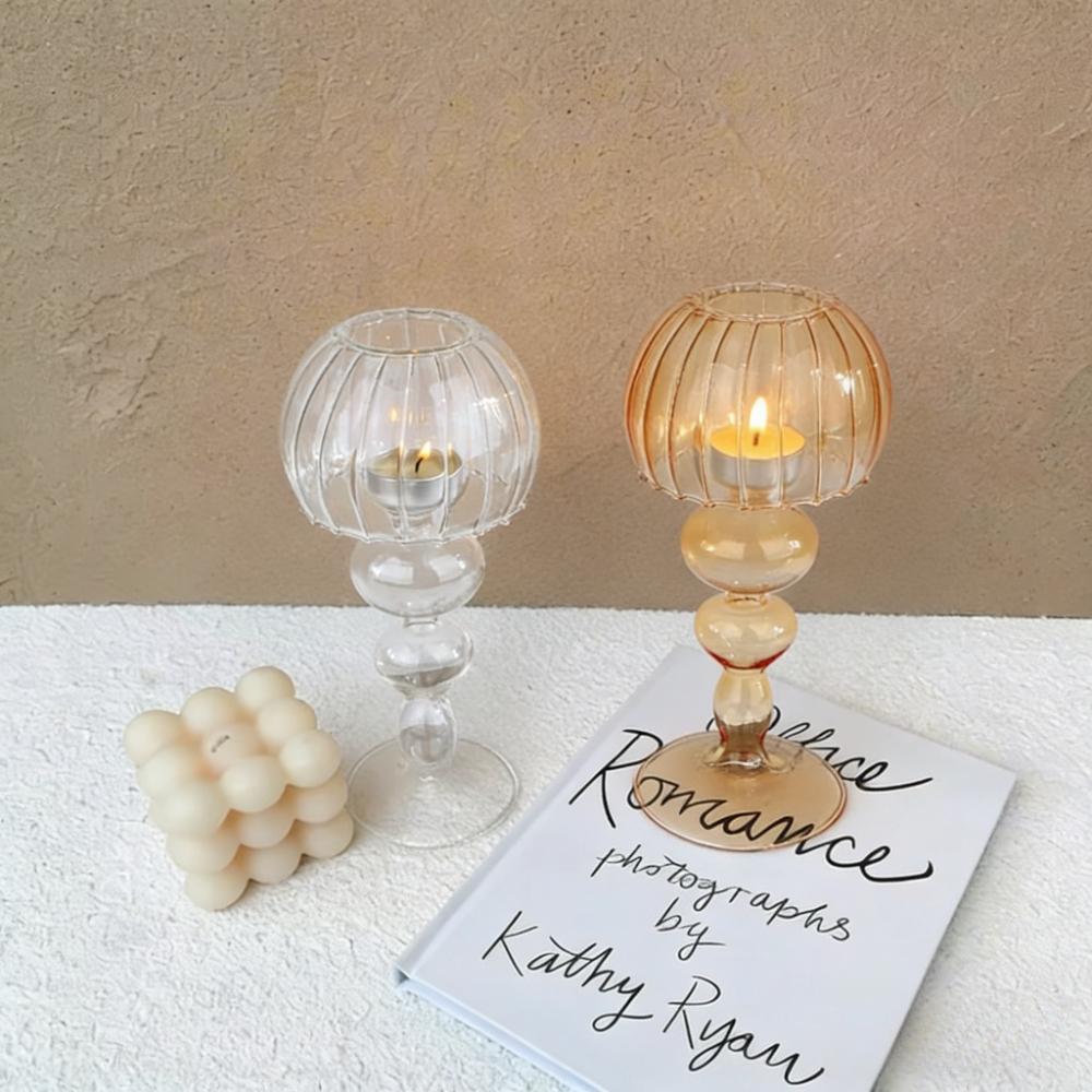 French Style Desk Lamp Shaped Glass Candle Holder Home Wedding Dinning Centerpieces Decoration Glass Tealight Candle Holder