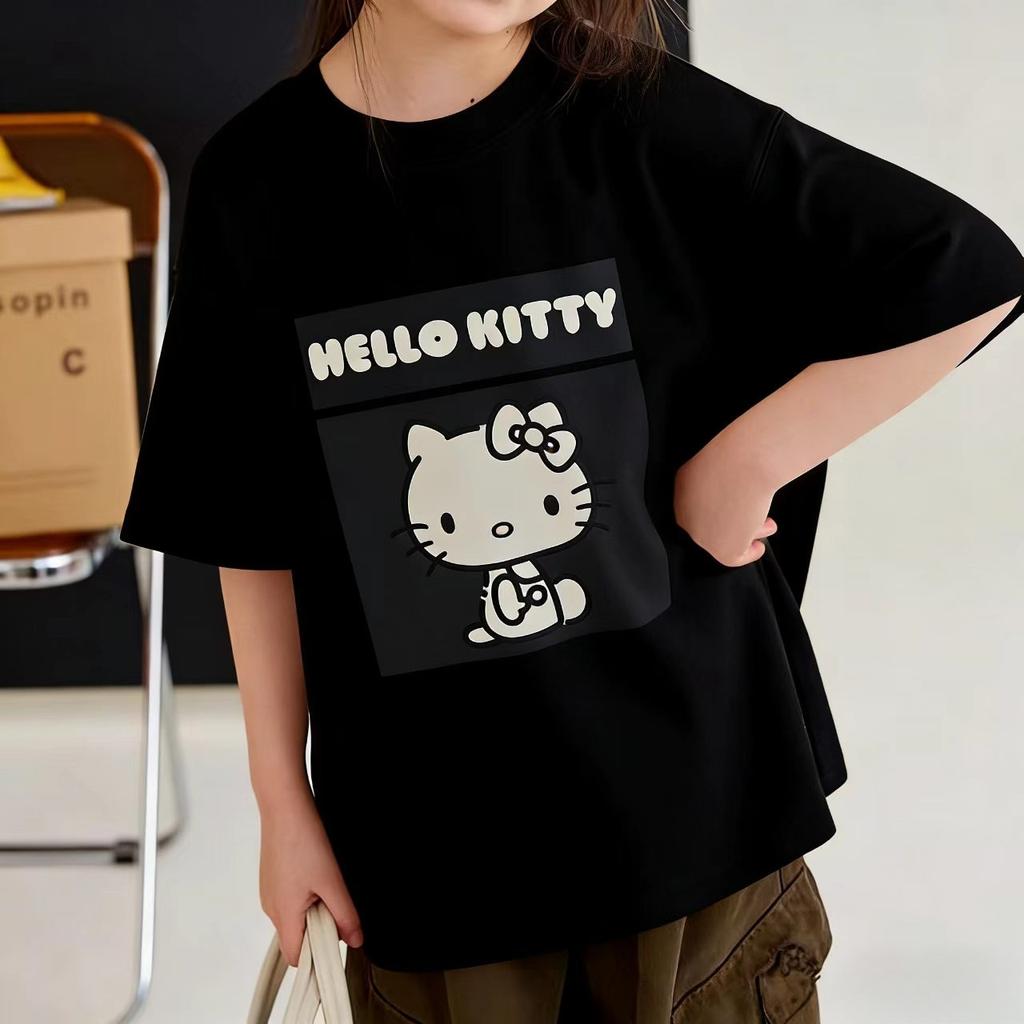 Hello Kitty Short Sleeve Tee soft cotton casual crew neck cute cartoon print lightweight summer top for Women daily wear