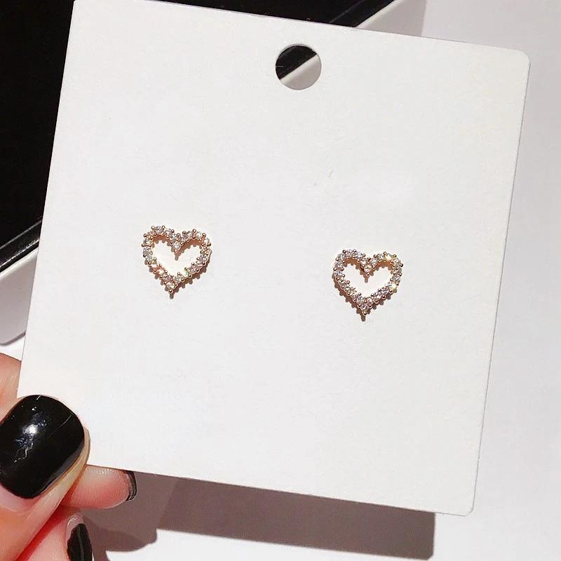 Korean Earrings S925 Silver Color Heart Bling Zircon Stone Stud Earrings for Women Fashion Jewelry 2024 Trend