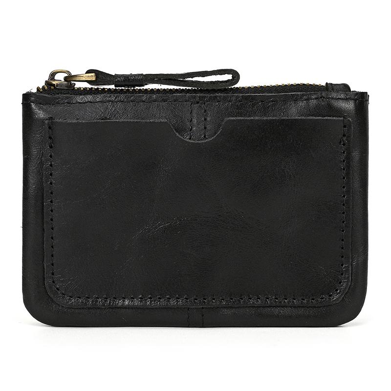 Little Coin Purse Genuine Leather Real Cowhide Men's Leather Short Wallet Mini Purse Men Women Key Wallet Card Zip With Key Ring