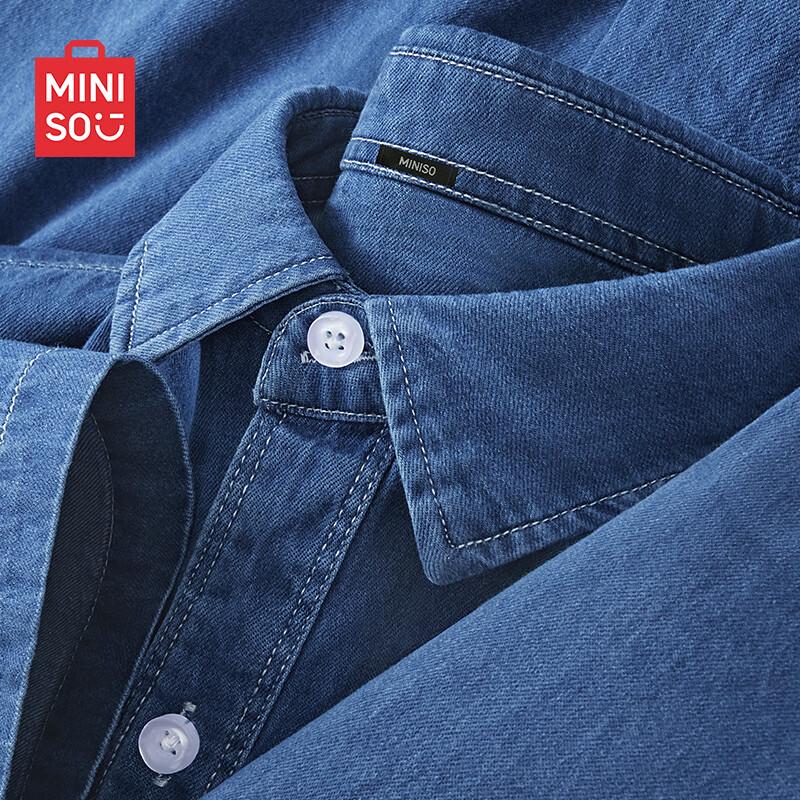 MINISO Мужская стираная джинсовая рабочая рубашка с длинным рукавом XL