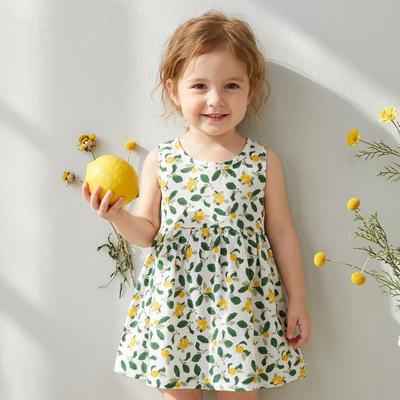 Robe d'été florale de princesse pour filles Robe de plage Robe débardeur en coton et soie Robe trapèze pour enfants