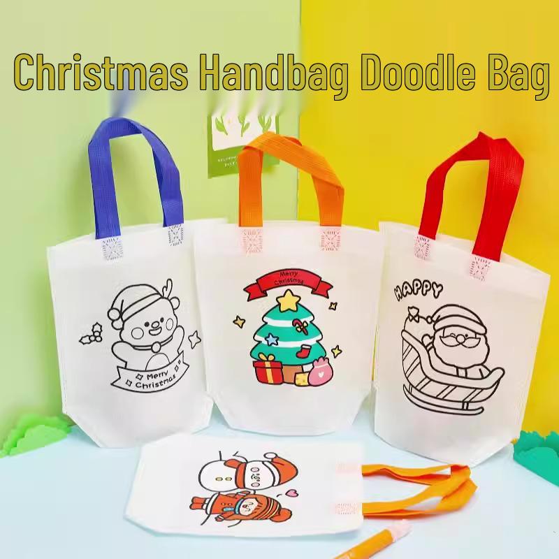 DIY Christmas Coloring Tote Bag for Kids – Non-Woven Graffiti Gift Bag
