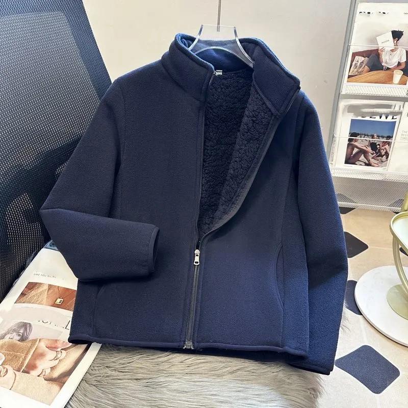 Fashion Polar Fleece Sweatshirt Women's Stand-up Collar Short Coat Autumn Winter Zipper-up Thicken Jacket Lady Warm Tops
