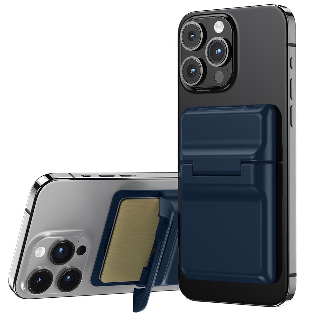 

Магнитный кошелек с 3 держателями карт, безопасный телефонный кошелек для iPhone 15 Pro Max /14/13/12 Series для MagSafe Wallet Hard Shell Wallet темно-синий