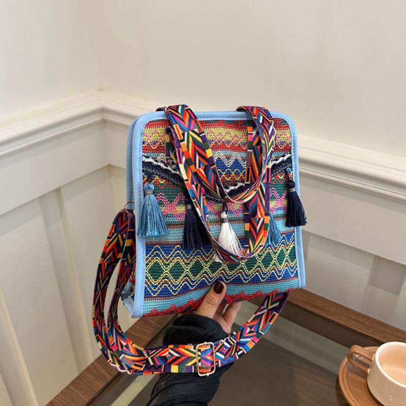 Stylish One Boho Chic Embroidered Crossbody Bag for Women   Adjustable Strap  Foldable Design with Zip Closure