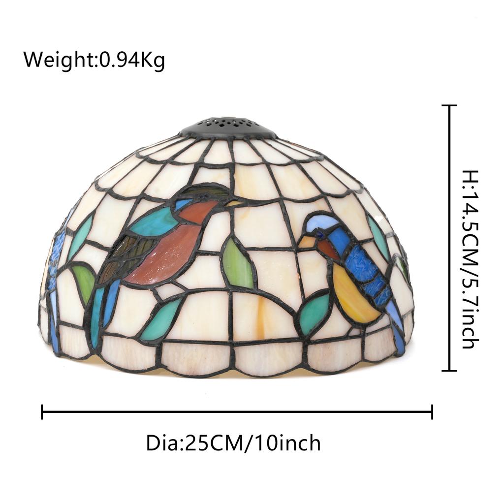 Pastorable Style Stained Glass Lampshades Replacement Only 10 Inch Handmade Flower Bird Lamp Shade Fit for Table Lamp Pendant Li