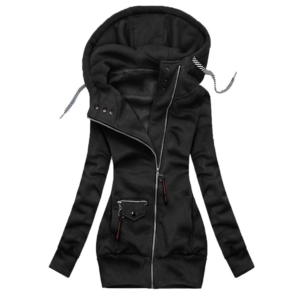 Women's Stitching Drawstring Hooded Slim Fashion Jacket Coat Outwear